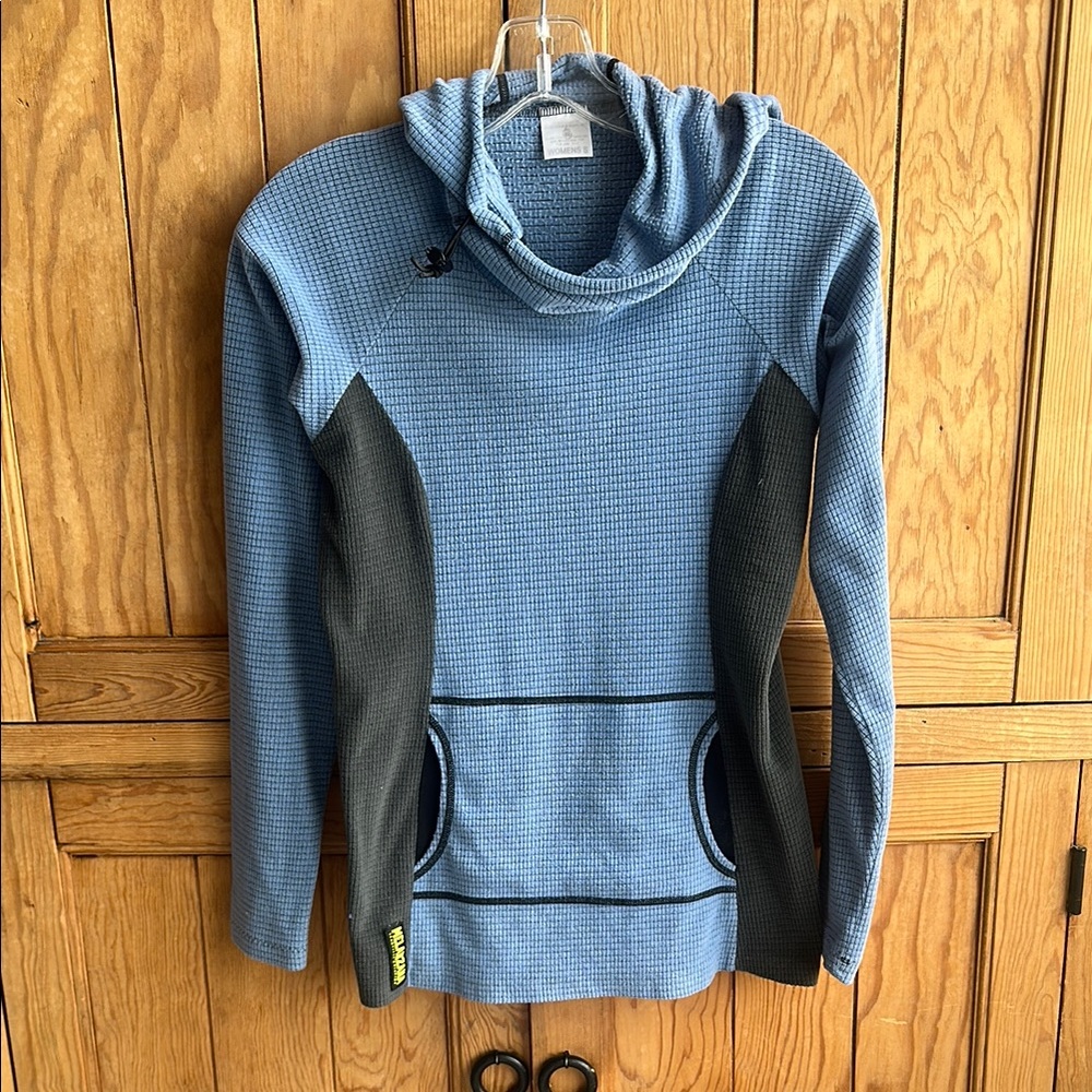 MELANZANA Women's Blue and Gray Micro Grid Hoodie